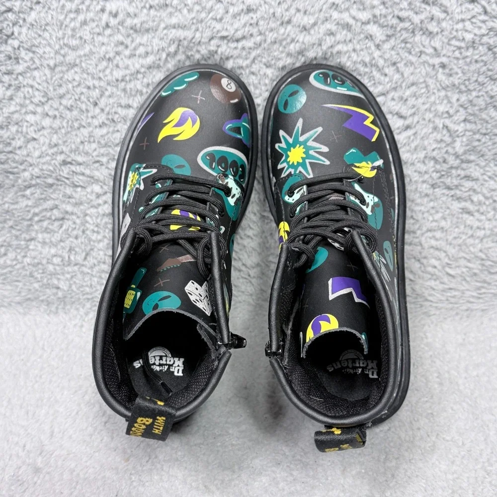 Dr.‎ Martens 1460 Sticker Print Kids Size 4 Combat Boots Black Leather